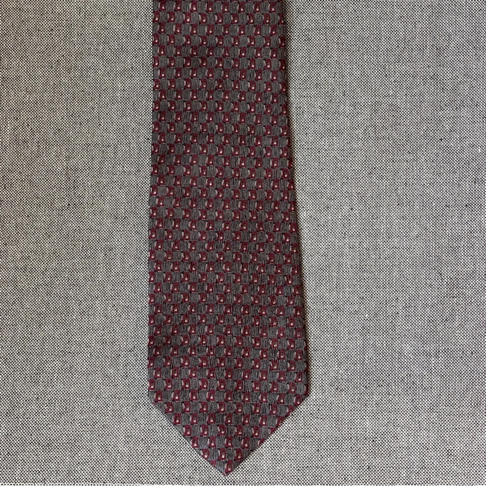 Pagliano Milano Silk Tie Made in Italy Burgundy Gray Geometric Classic